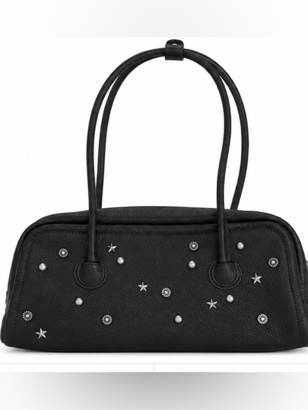 Marge Sherwood Black Leather Celestial Studded East-West Shoulder Bag